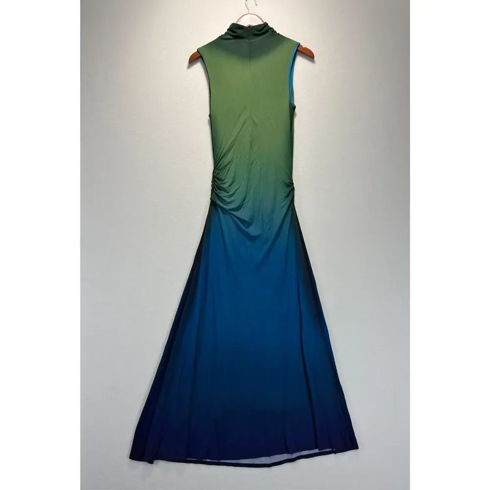SIMKHAI Aldina Jersey Stretch Maxi Dress Blue Green Ombre, Size S Retails $645 - Picture 13 of 13